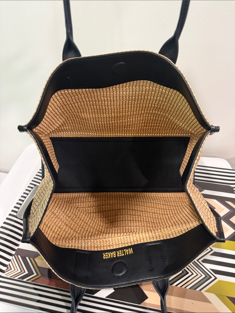 Walter Baker Natural Straw Tote with Black Handles - Picture 3 of 3